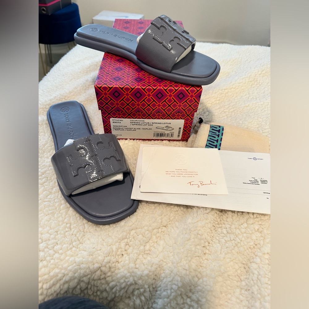 Like new Tory Burch Double T Sport Slide size 12 color Spring Lotus